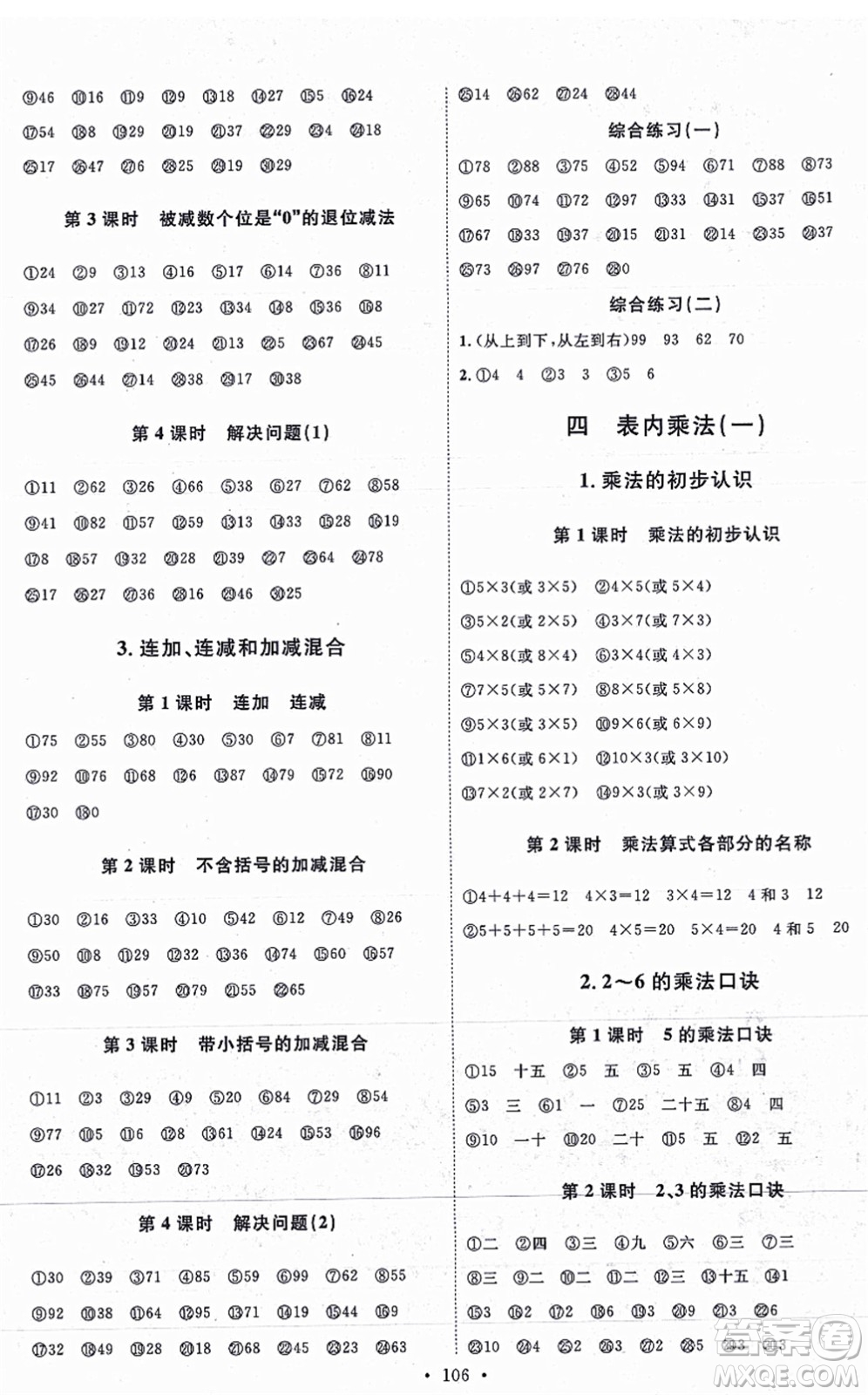 延邊教育出版社2021每時(shí)每刻快樂優(yōu)+作業(yè)本二年級(jí)數(shù)學(xué)上冊(cè)RJ人教版答案