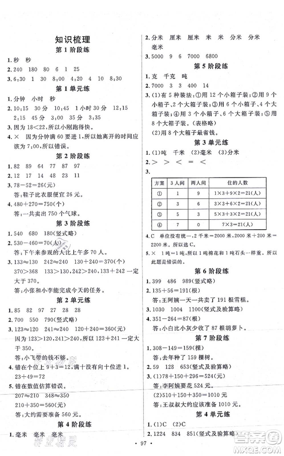 延邊教育出版社2021每時(shí)每刻快樂(lè)優(yōu)+作業(yè)本三年級(jí)數(shù)學(xué)上冊(cè)RJ人教版答案