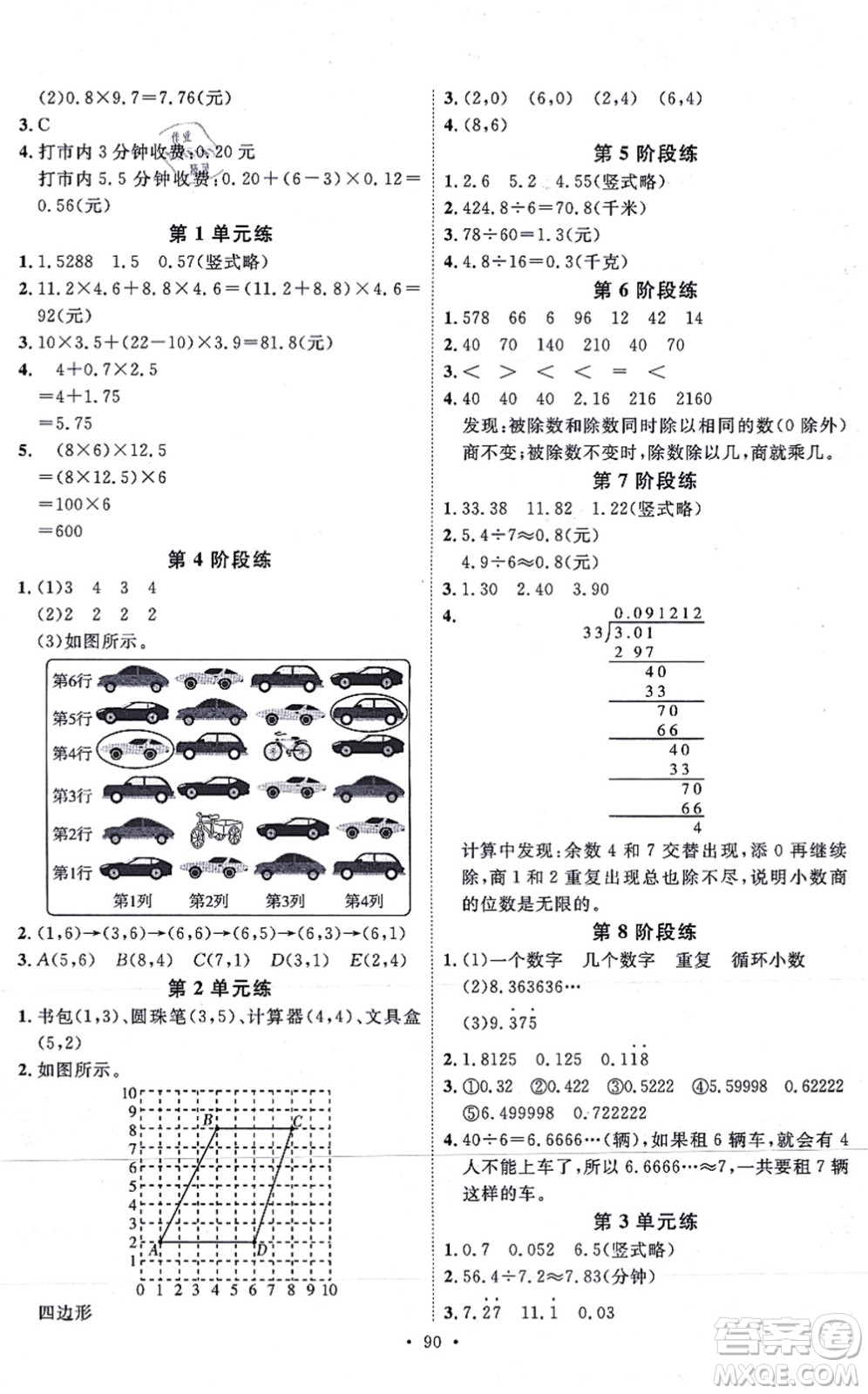延邊教育出版社2021每時每刻快樂優(yōu)+作業(yè)本五年級數(shù)學(xué)上冊RJ人教版答案