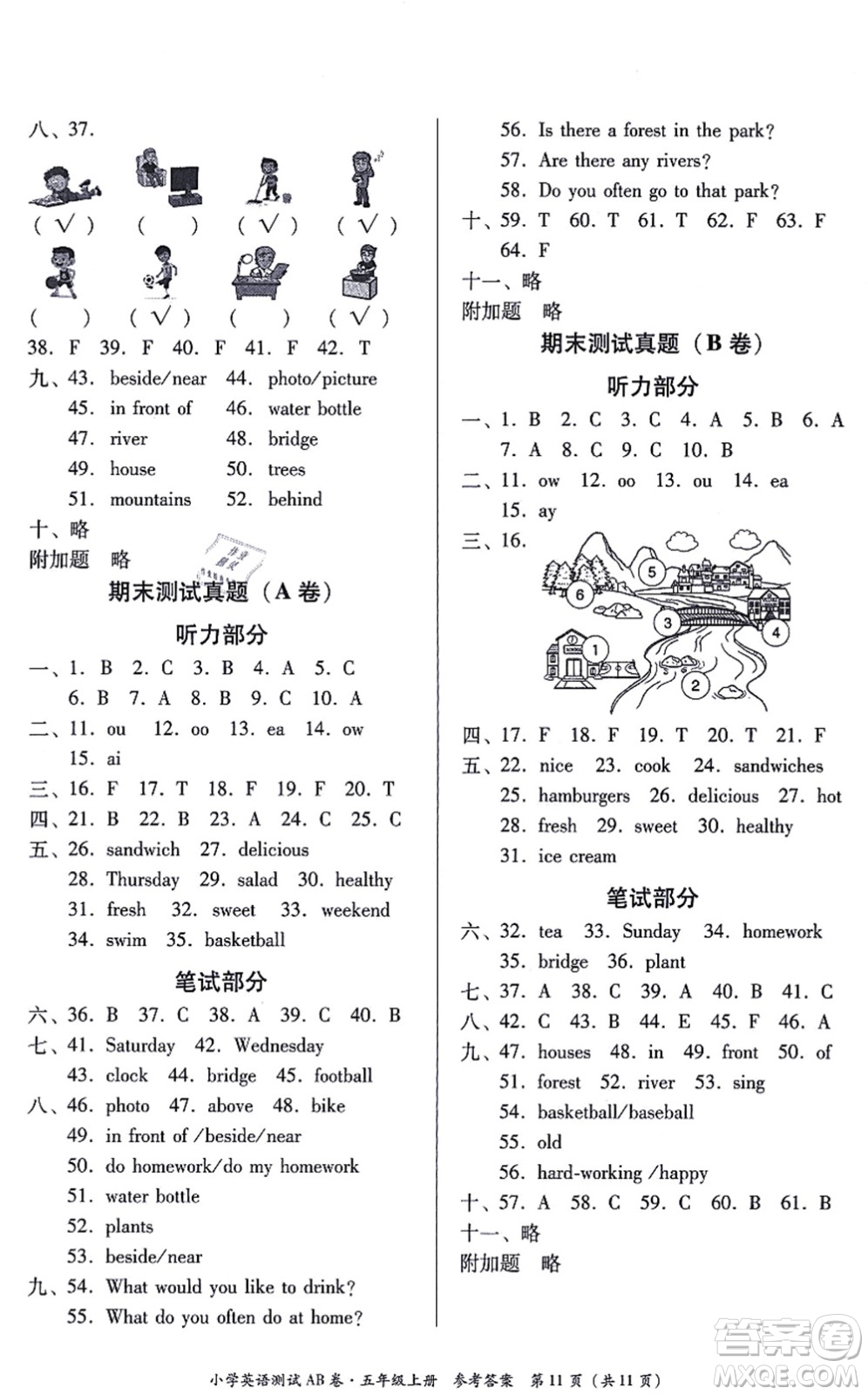 華南理工大學(xué)出版社2021小學(xué)英語測試AB卷五年級(jí)上冊RJ人教版佛山專版答案