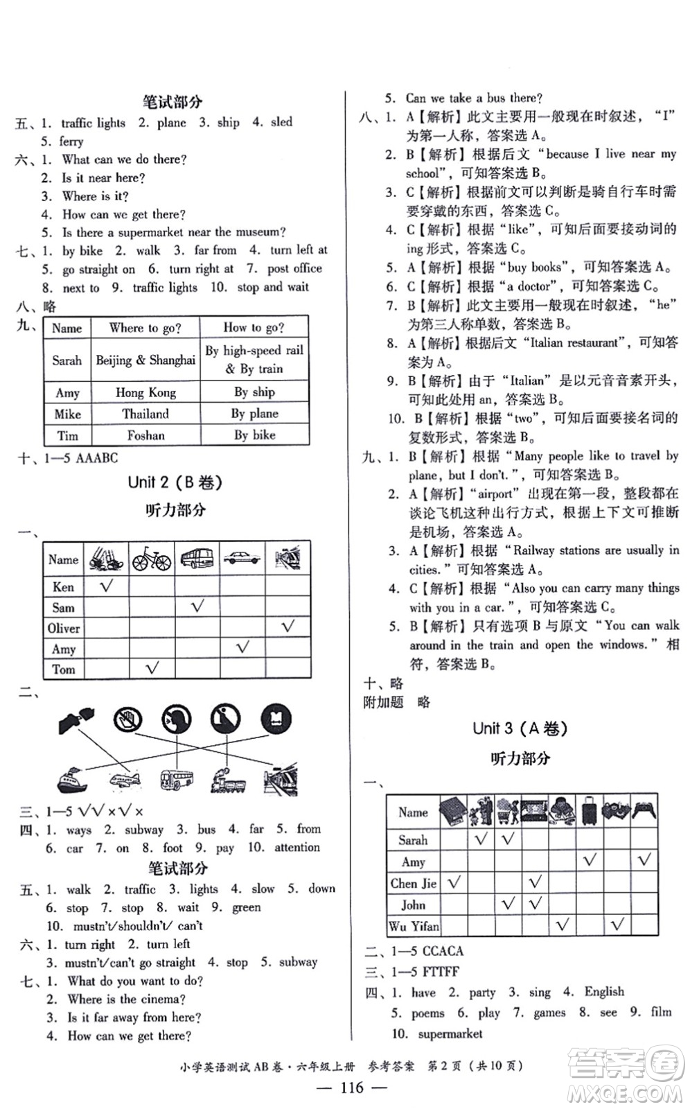 華南理工大學(xué)出版社2021小學(xué)英語測試AB卷六年級上冊RJ人教版佛山專版答案