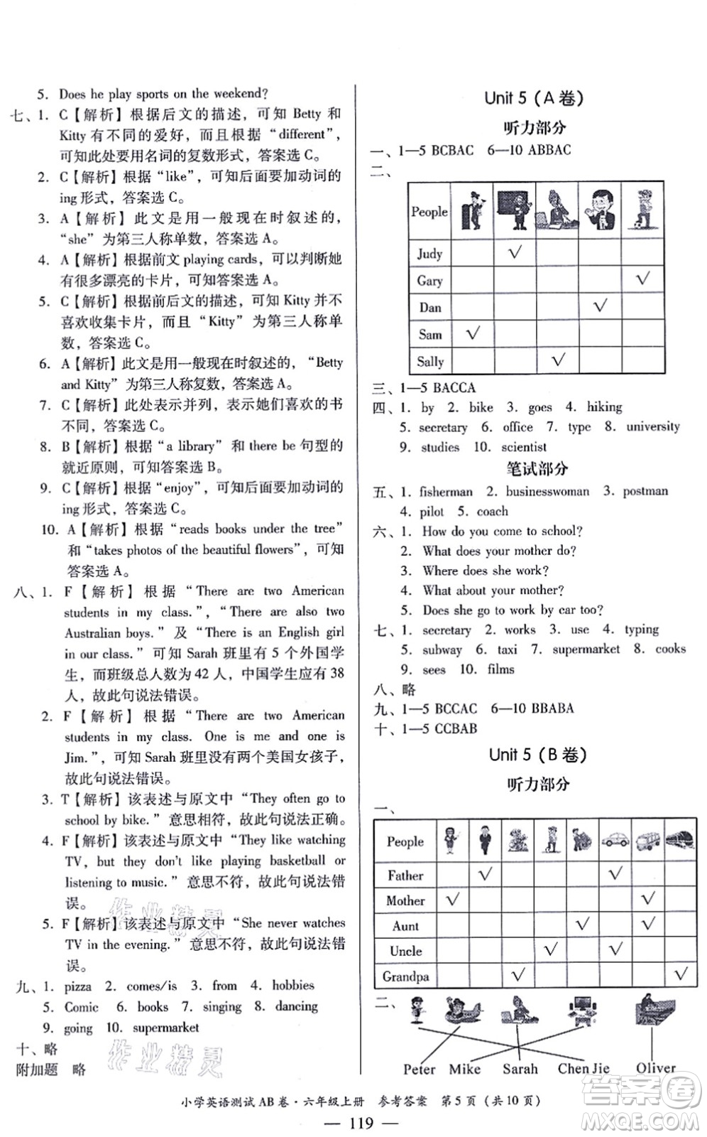 華南理工大學(xué)出版社2021小學(xué)英語測試AB卷六年級上冊RJ人教版佛山專版答案