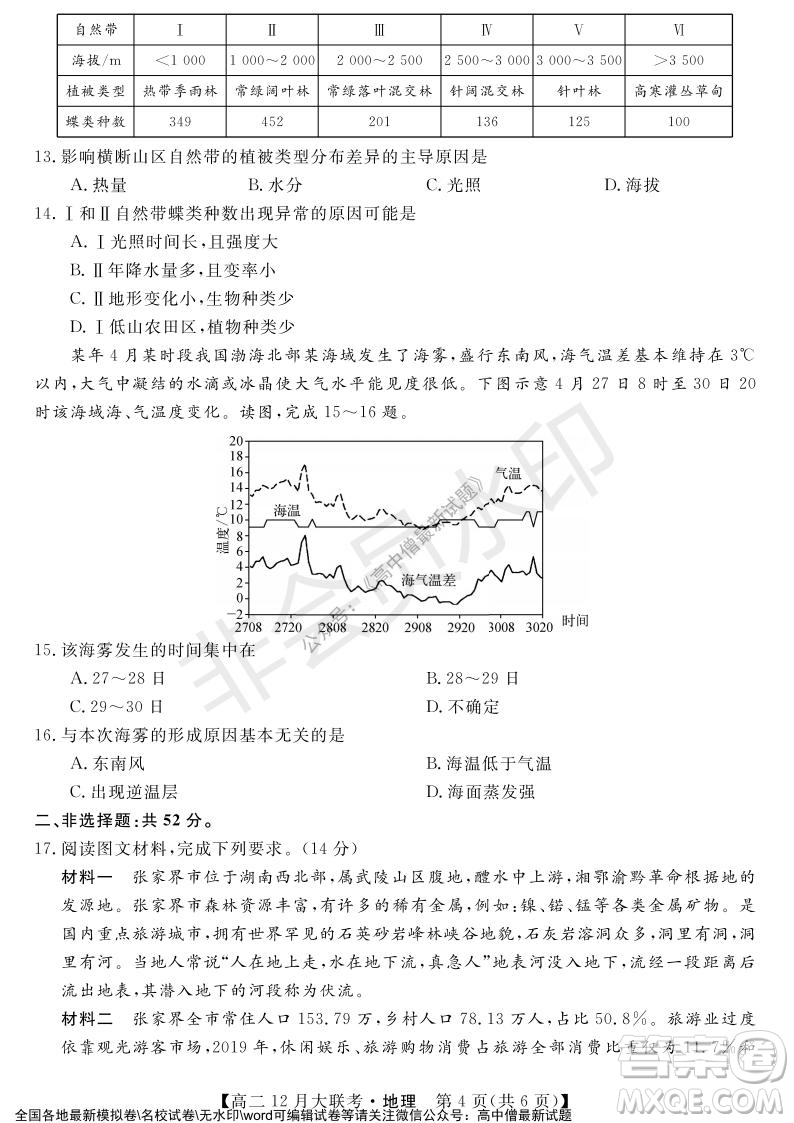 天壹名校聯(lián)盟2021年下學期高二12月聯(lián)考地理試題及答案