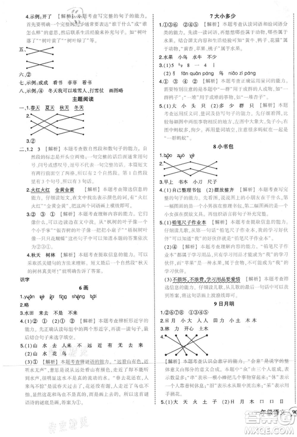 西安出版社2021狀元成才路狀元作業(yè)本一年級(jí)語(yǔ)文上冊(cè)人教版參考答案