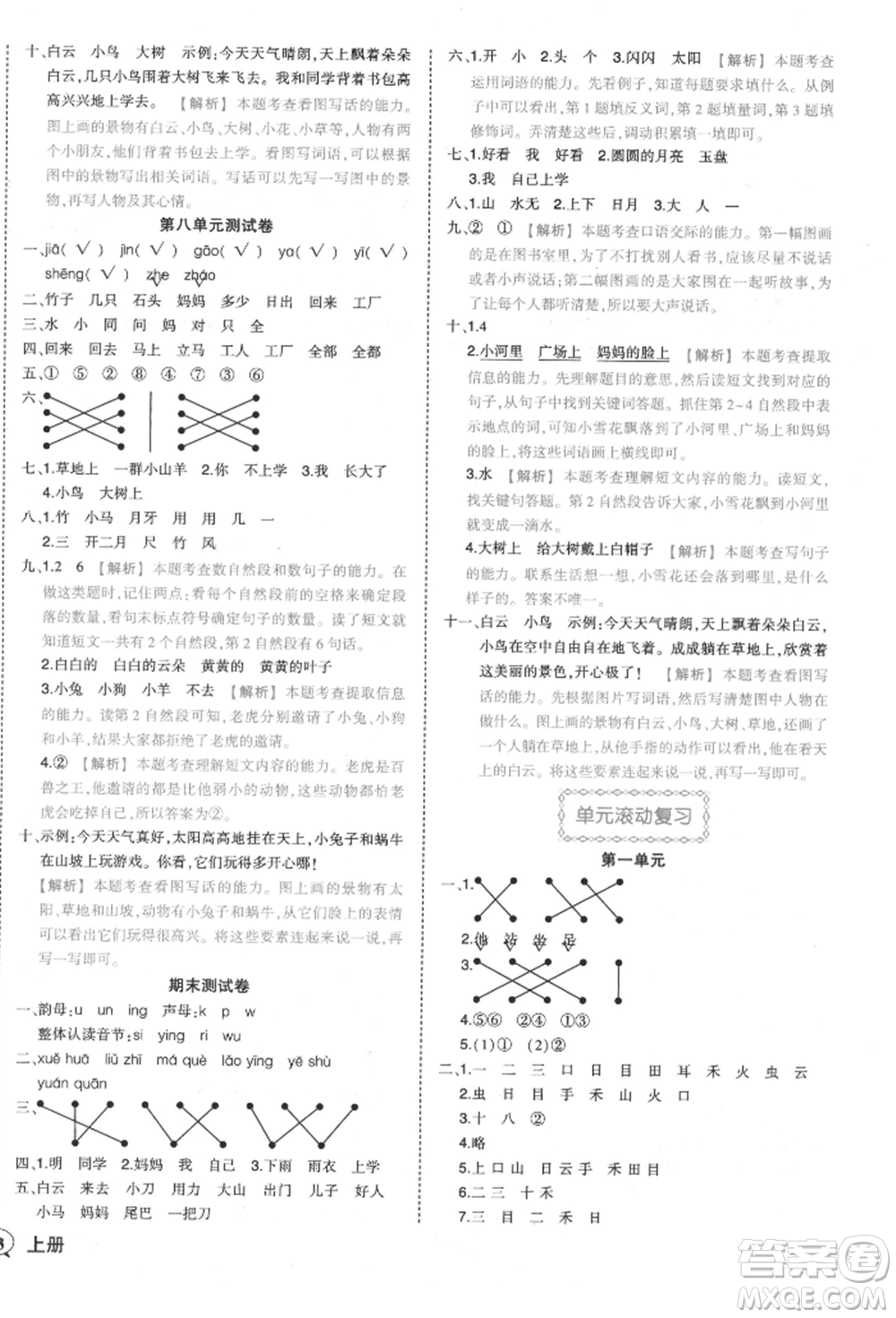 西安出版社2021狀元成才路狀元作業(yè)本一年級(jí)語(yǔ)文上冊(cè)人教版參考答案