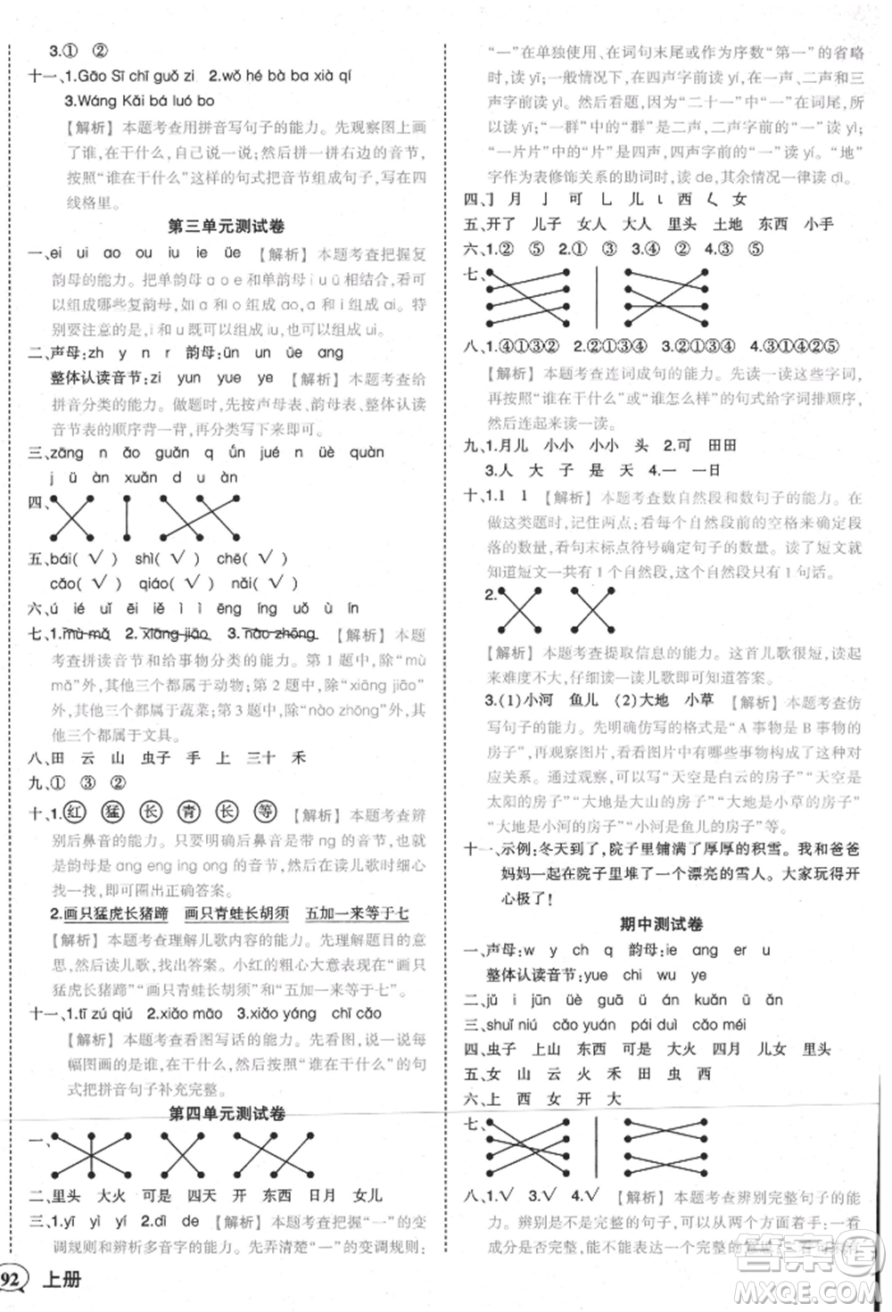 西安出版社2021狀元成才路狀元作業(yè)本一年級(jí)語(yǔ)文上冊(cè)人教版參考答案