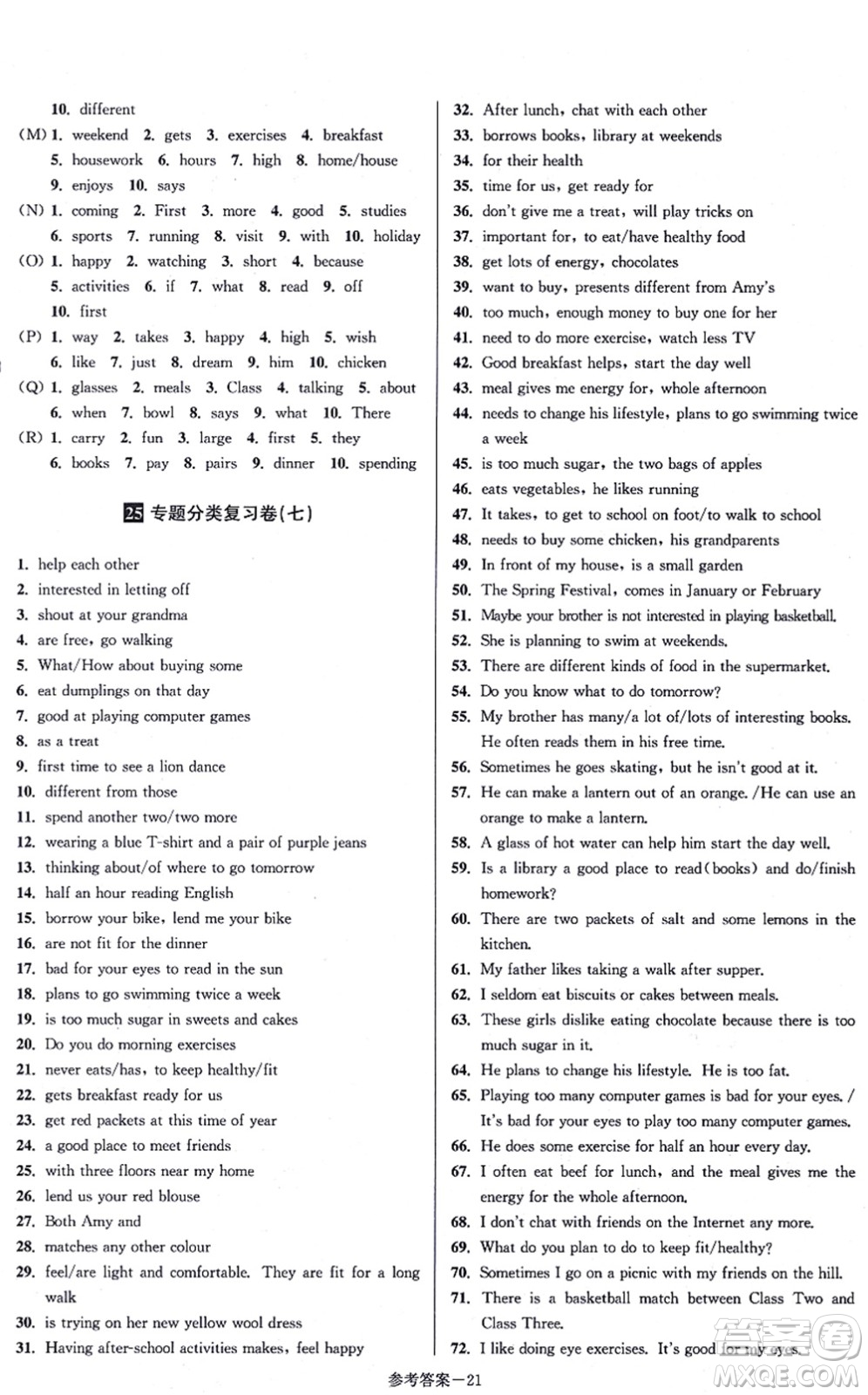 江蘇鳳凰美術(shù)出版社2021搶先起跑大試卷七年級英語上冊新課標(biāo)江蘇版答案