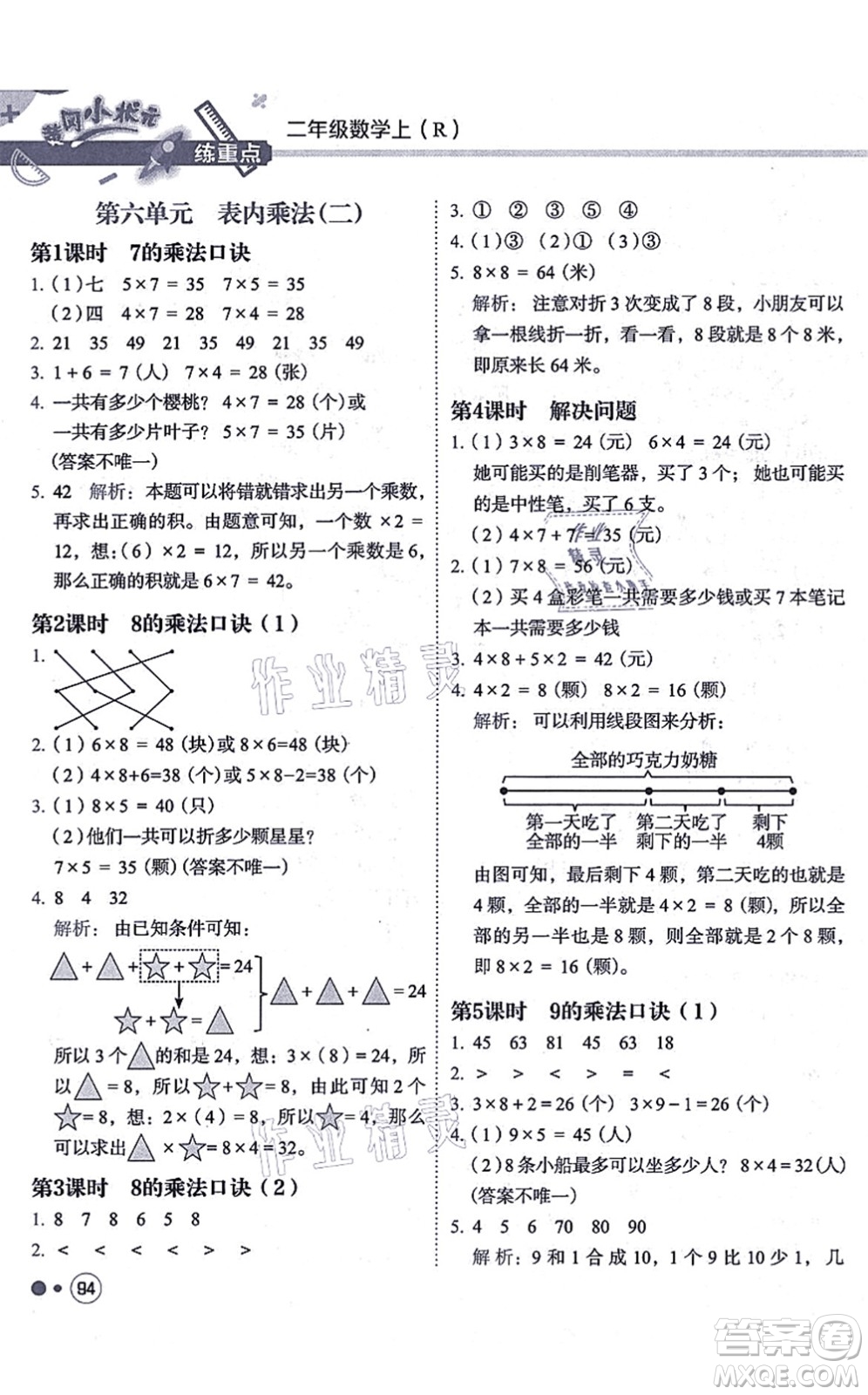 龍門(mén)書(shū)局2021黃岡小狀元練重點(diǎn)培優(yōu)同步練習(xí)二年級(jí)數(shù)學(xué)上冊(cè)R人教版答案