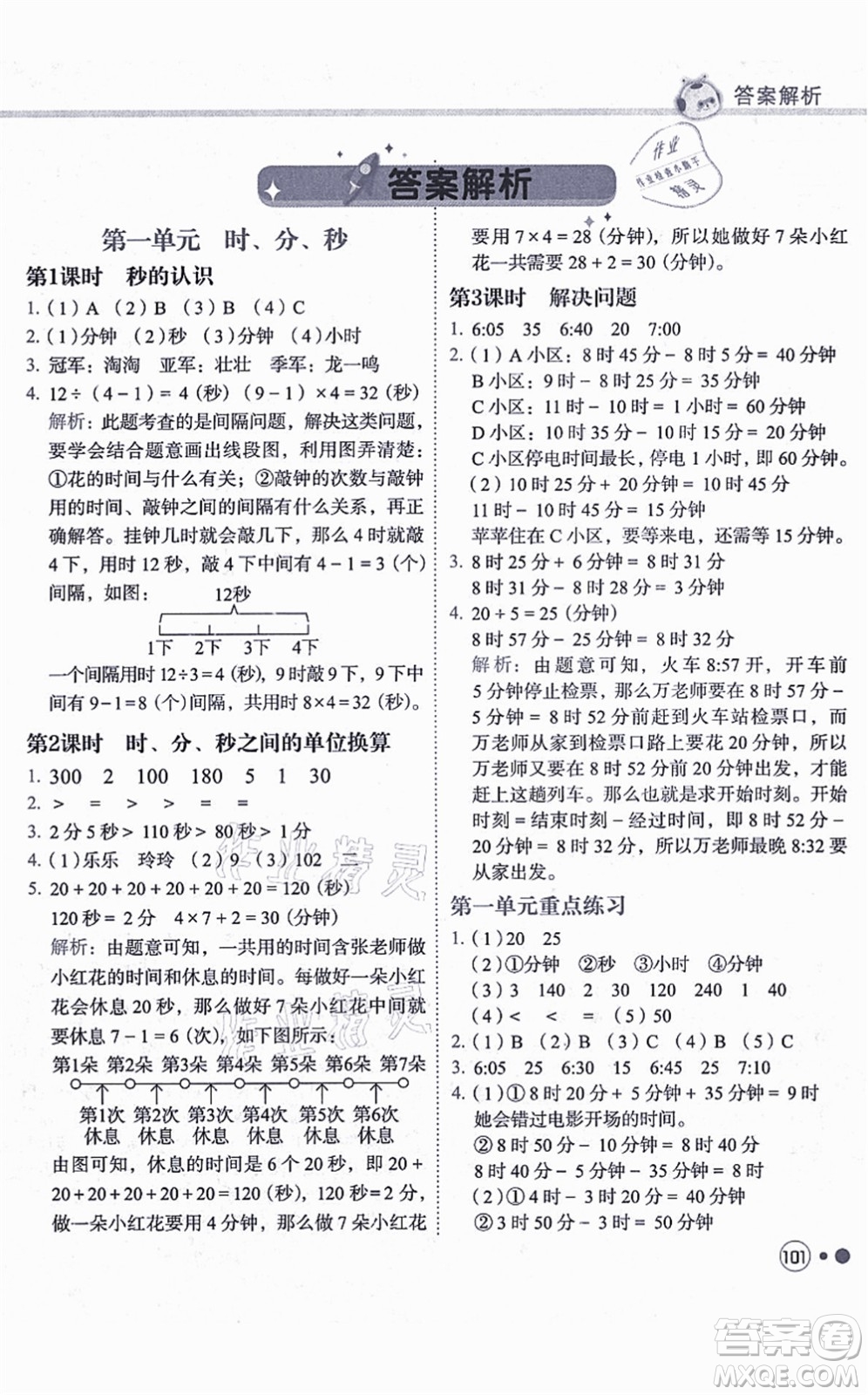龍門書局2021黃岡小狀元練重點(diǎn)培優(yōu)同步練習(xí)三年級數(shù)學(xué)上冊R人教版答案