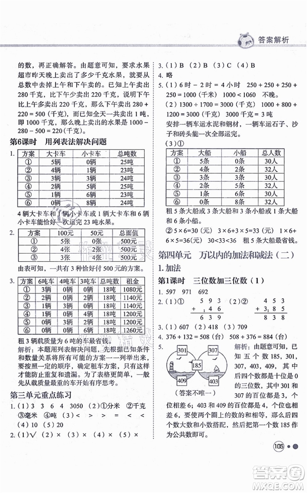 龍門書局2021黃岡小狀元練重點(diǎn)培優(yōu)同步練習(xí)三年級數(shù)學(xué)上冊R人教版答案