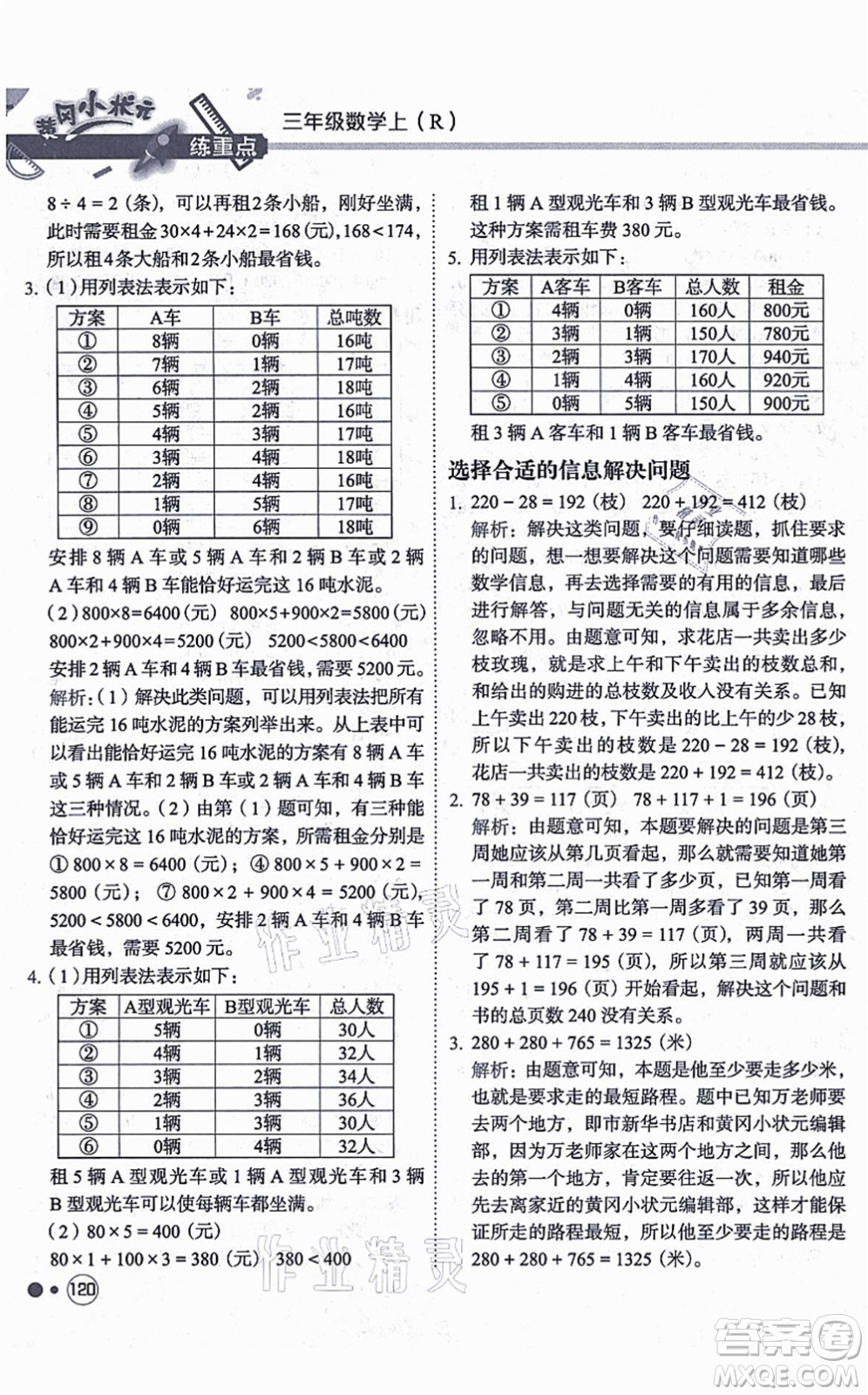 龍門書局2021黃岡小狀元練重點(diǎn)培優(yōu)同步練習(xí)三年級數(shù)學(xué)上冊R人教版答案