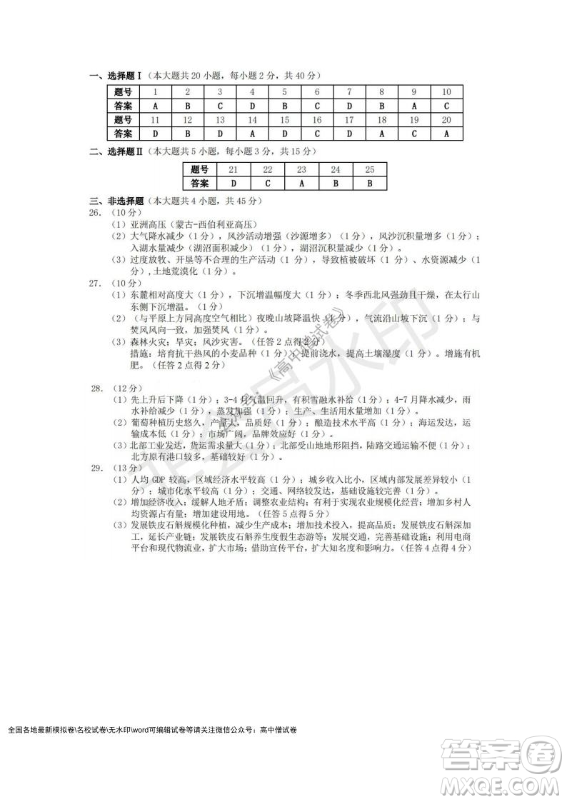 Z20名校聯(lián)盟2022屆高三第二次聯(lián)考地理試題及答案