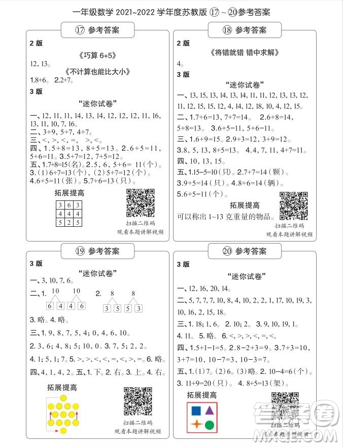 2021年時(shí)代學(xué)習(xí)報(bào)一年級(jí)上數(shù)學(xué)蘇教版17-20期參考答案