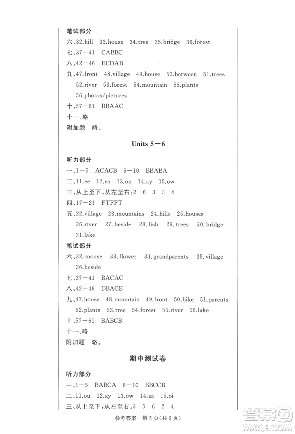 西安出版社2021狀元坊全程突破導練測五年級英語上冊人教版佛山專版參考答案