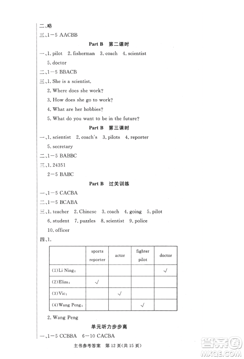 西安出版社2021狀元坊全程突破導練測六年級英語上冊人教版佛山專版參考答案