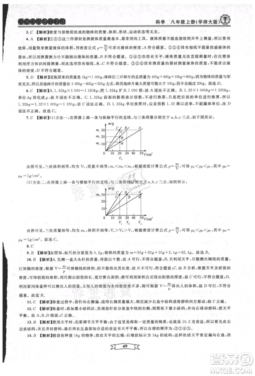 天津科學(xué)技術(shù)出版社2021重點(diǎn)中學(xué)與你有約八年級(jí)科學(xué)上冊(cè)華師大版參考答案