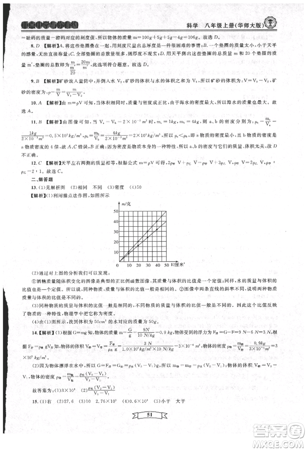 天津科學(xué)技術(shù)出版社2021重點(diǎn)中學(xué)與你有約八年級(jí)科學(xué)上冊(cè)華師大版參考答案