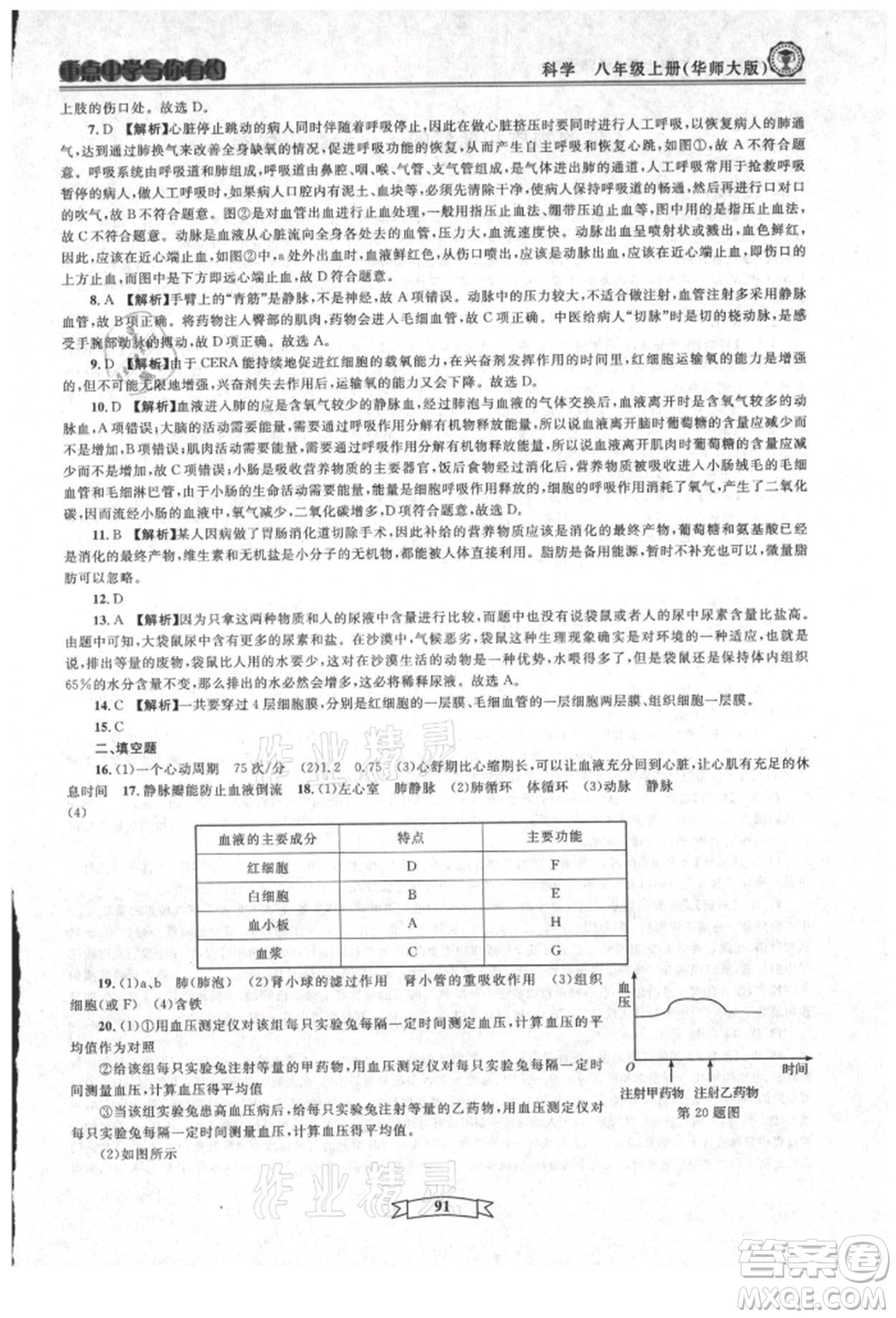 天津科學(xué)技術(shù)出版社2021重點(diǎn)中學(xué)與你有約八年級(jí)科學(xué)上冊(cè)華師大版參考答案