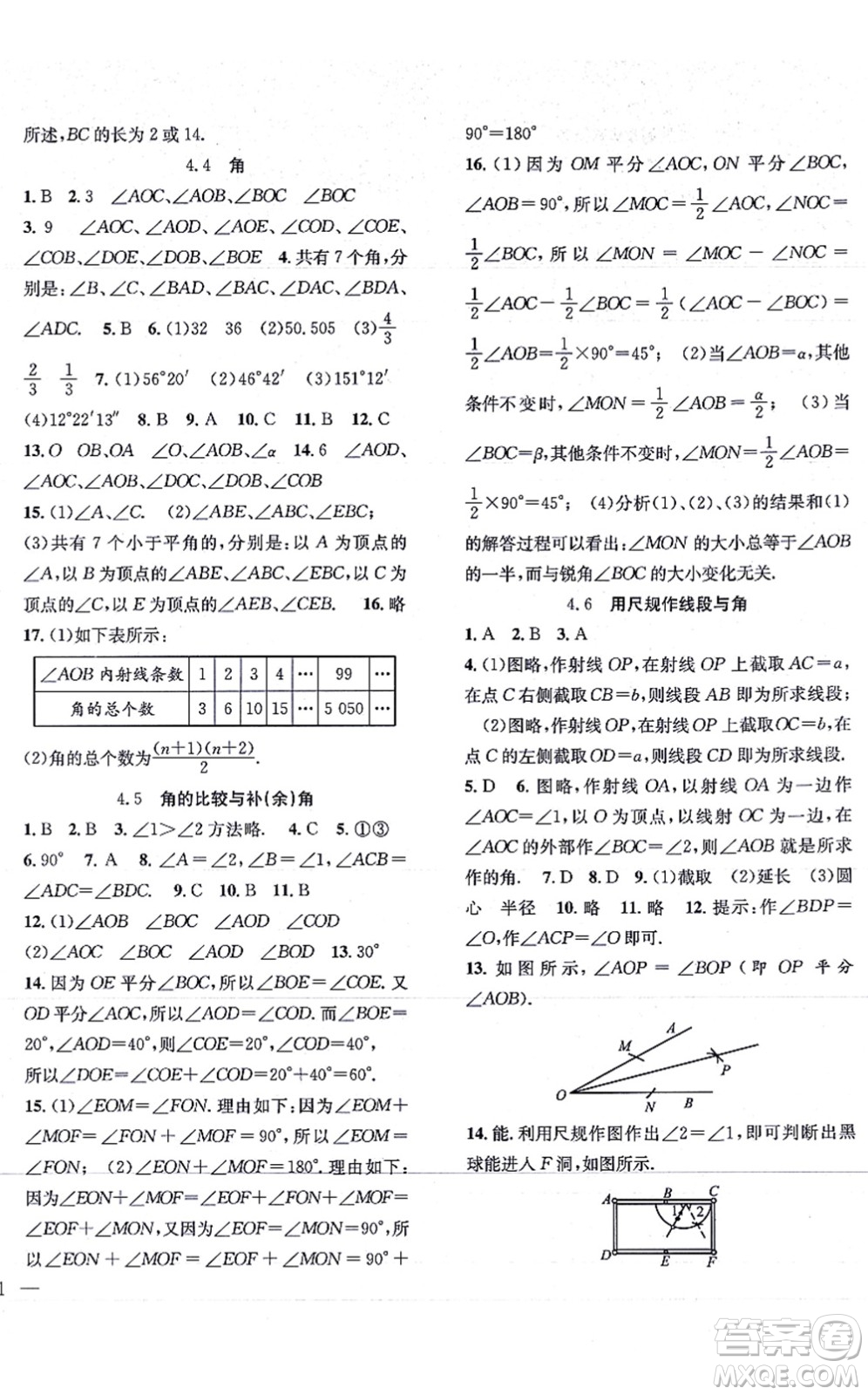 團(tuán)結(jié)出版社2021體驗(yàn)型學(xué)案七年級(jí)數(shù)學(xué)上冊H滬科版答案