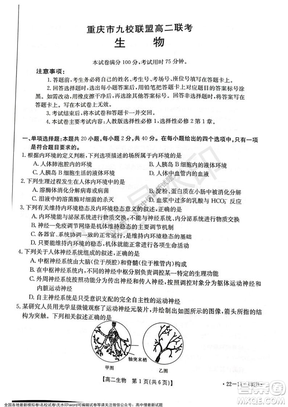 2021年重慶九校聯(lián)盟高二上學(xué)期12月聯(lián)考生物試題及答案