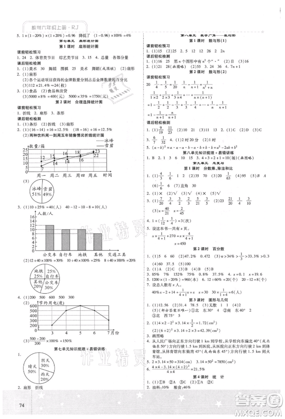 陽光出版社2021激活思維智能訓練六年級數(shù)學上冊人教版參考答案