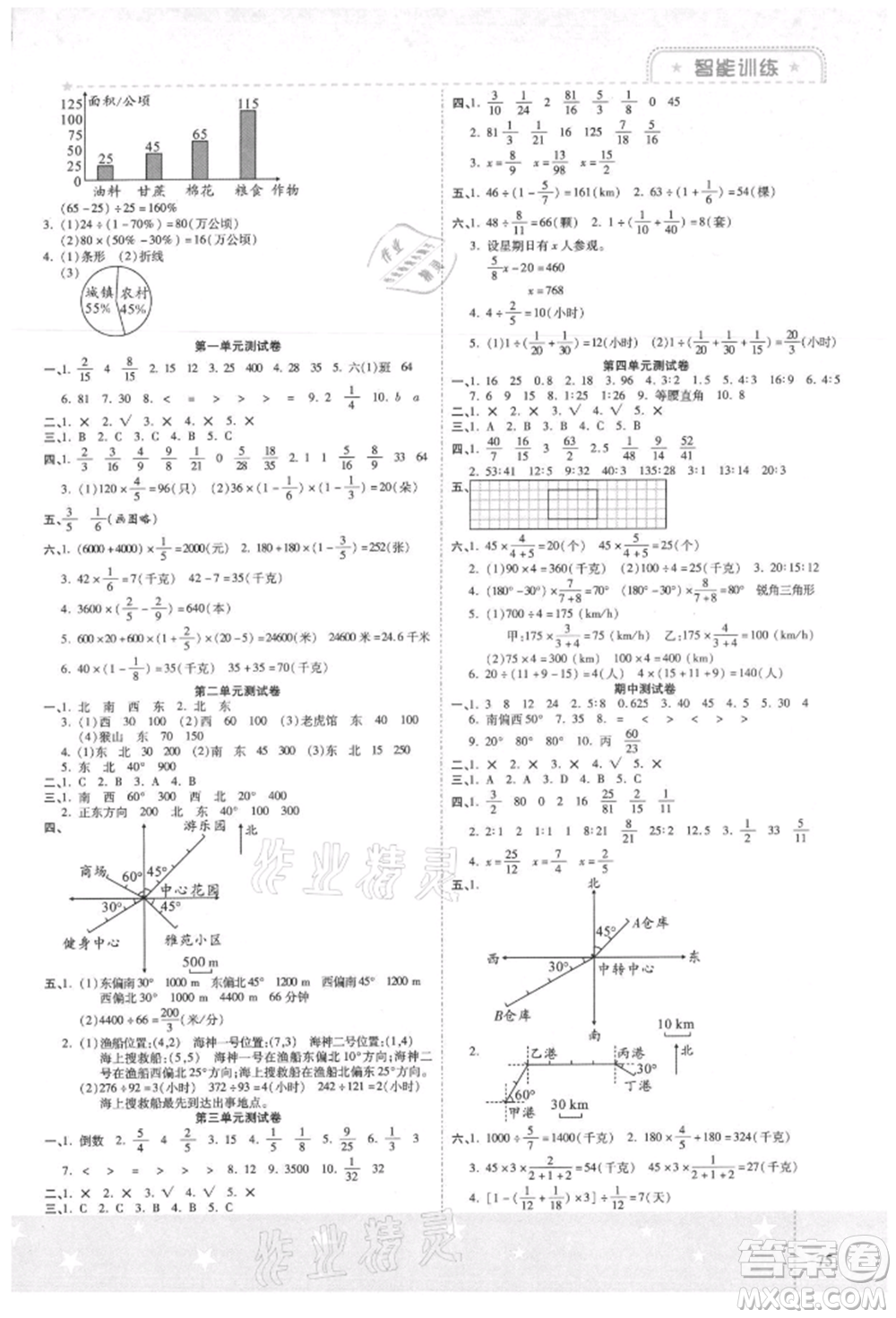 陽光出版社2021激活思維智能訓練六年級數(shù)學上冊人教版參考答案