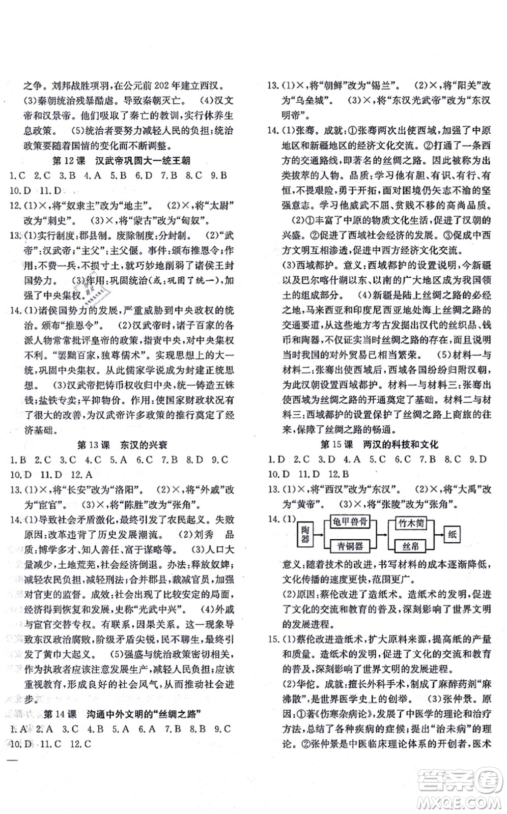 團(tuán)結(jié)出版社2021體驗型學(xué)案七年級歷史上冊R人教版答案