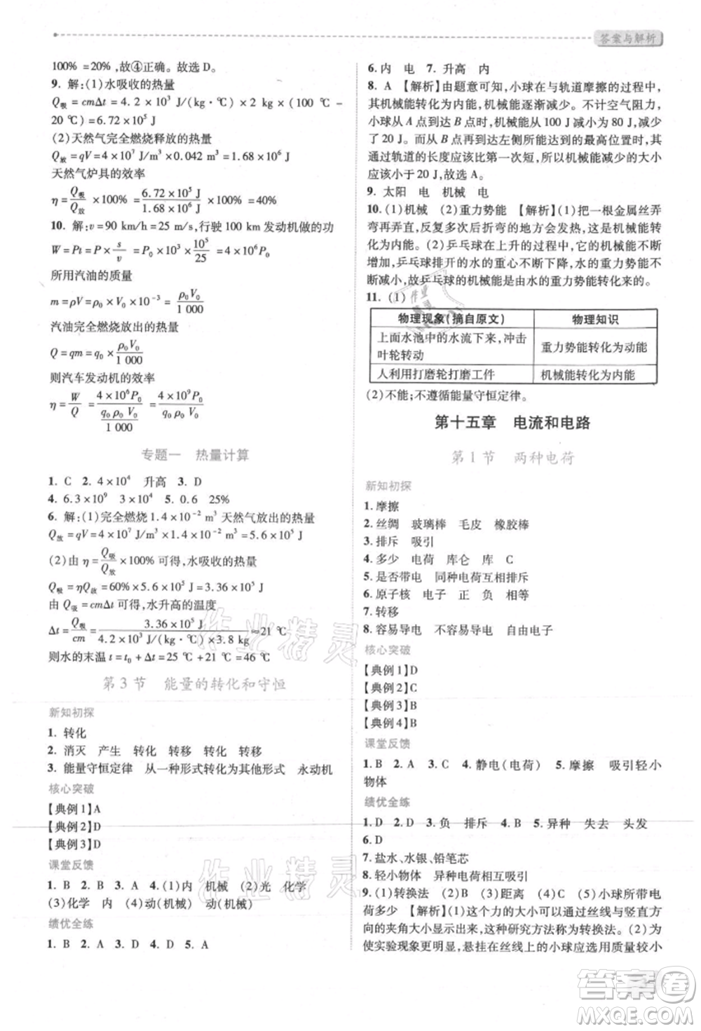 人民教育出版社2021新課標(biāo)教材同步導(dǎo)練九年級(jí)物理人教版參考答案