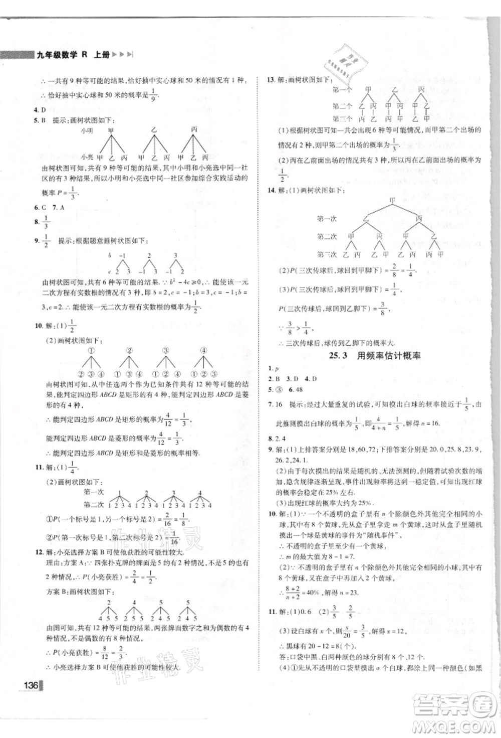 北方婦女兒童出版社2021勝券在握遼寧作業(yè)分層培優(yōu)學(xué)案九年級數(shù)學(xué)上冊人教版參考答案