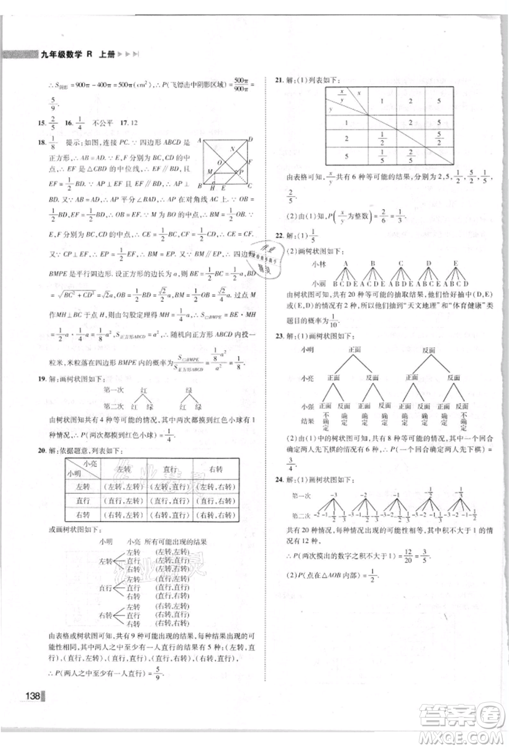 北方婦女兒童出版社2021勝券在握遼寧作業(yè)分層培優(yōu)學(xué)案九年級數(shù)學(xué)上冊人教版參考答案