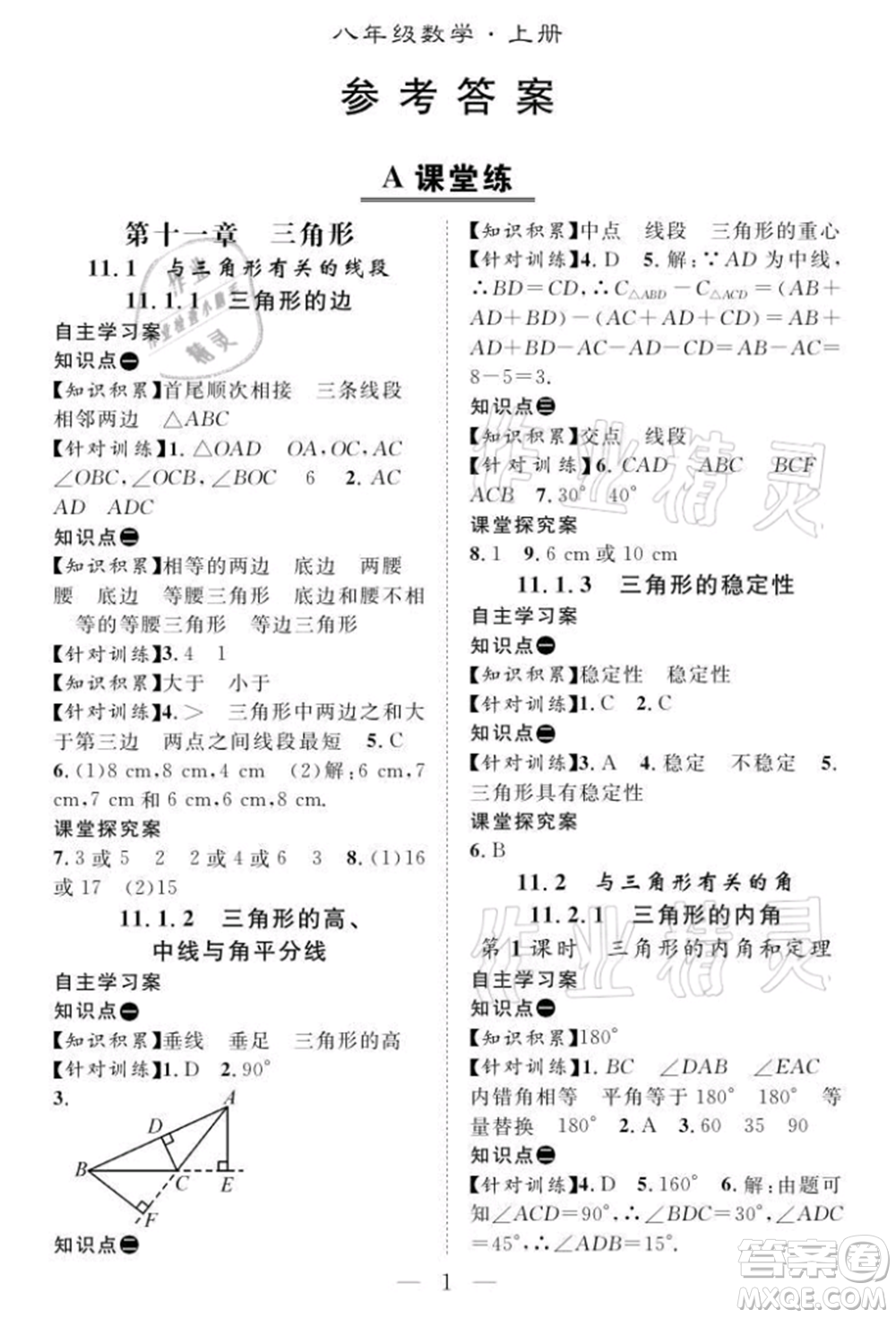 長(zhǎng)江少年兒童出版社2021優(yōu)質(zhì)課堂導(dǎo)學(xué)案八年級(jí)上冊(cè)數(shù)學(xué)人教版B課后作業(yè)參考答案
