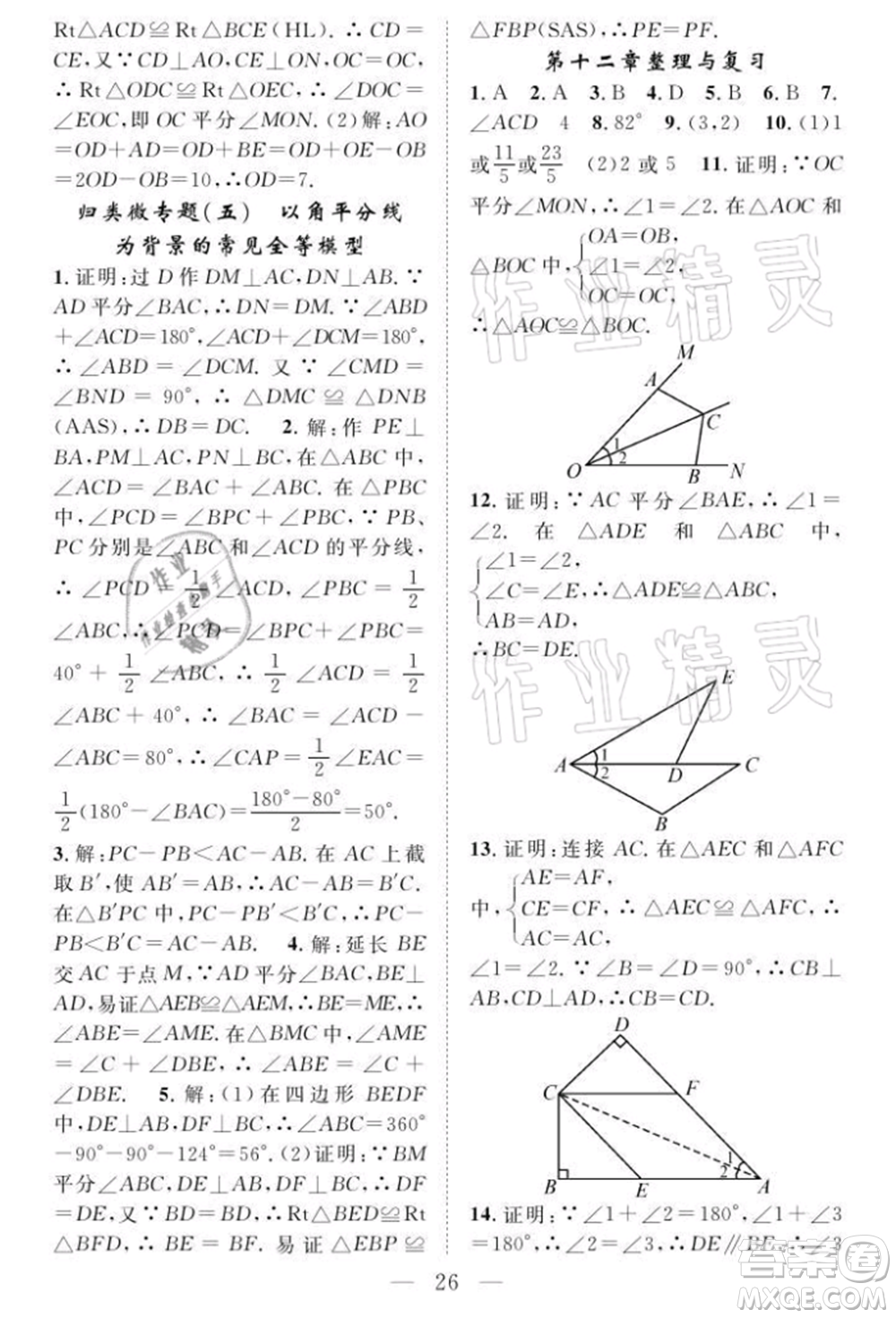 長(zhǎng)江少年兒童出版社2021優(yōu)質(zhì)課堂導(dǎo)學(xué)案八年級(jí)上冊(cè)數(shù)學(xué)人教版B課后作業(yè)參考答案