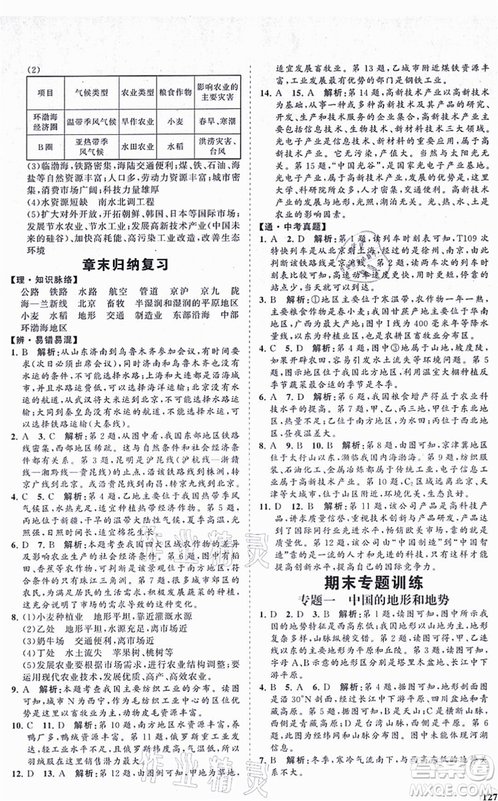 海南出版社2021新課程同步練習(xí)冊(cè)八年級(jí)地理上冊(cè)人教版答案