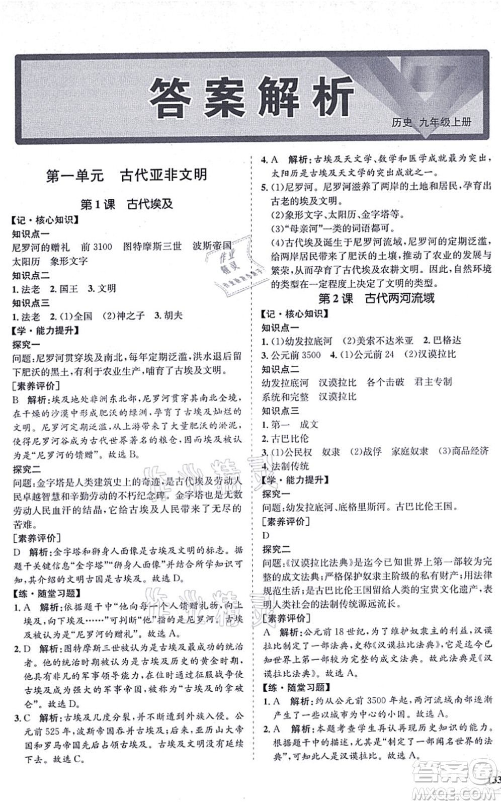 海南出版社2021新課程同步練習(xí)冊(cè)九年級(jí)歷史上冊(cè)人教版答案