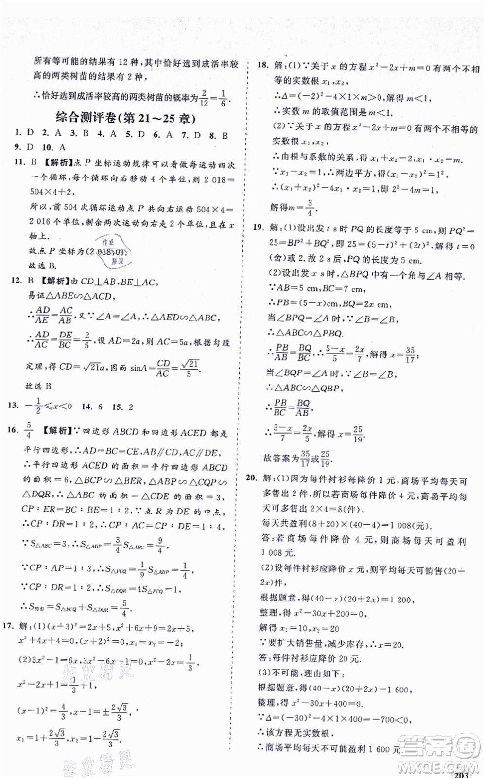 海南出版社2021新課程同步練習(xí)冊九年級數(shù)學(xué)上冊華東師大版答案