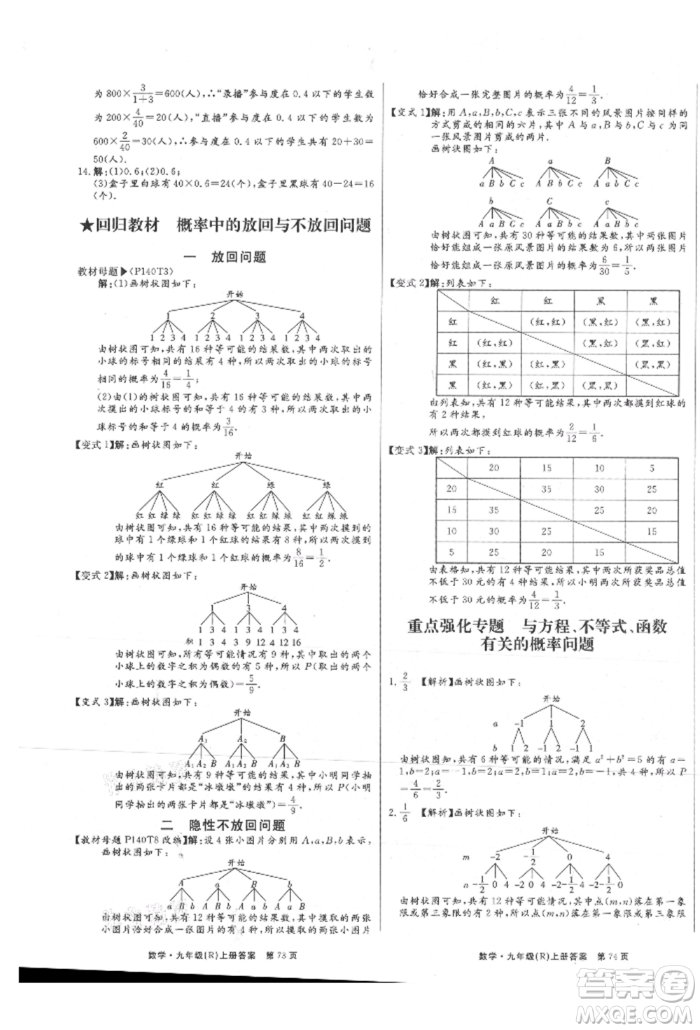 東方出版社2021贏在新課堂九年級數學上冊人教版江西專版參考答案