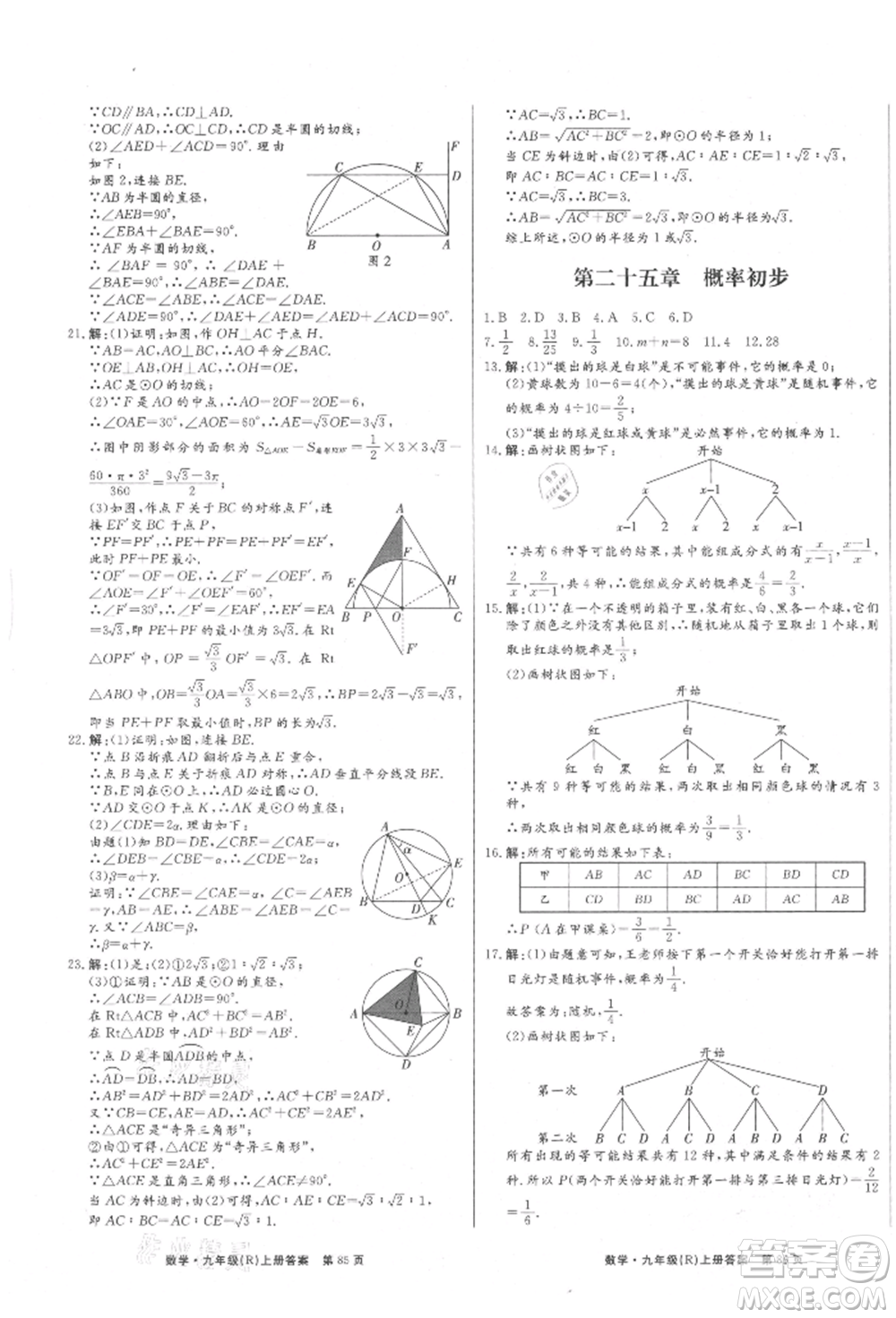 東方出版社2021贏在新課堂九年級數學上冊人教版江西專版參考答案