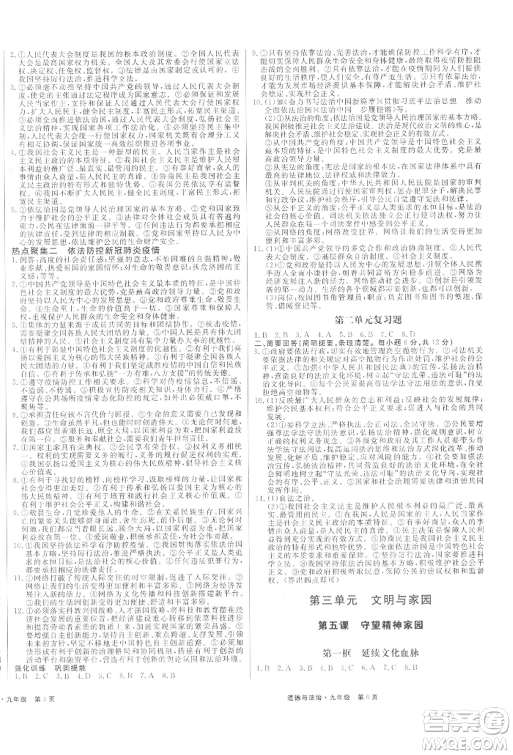 延邊大學(xué)出版社2021贏在新課堂九年級(jí)道德與法治人教版江西專版參考答案