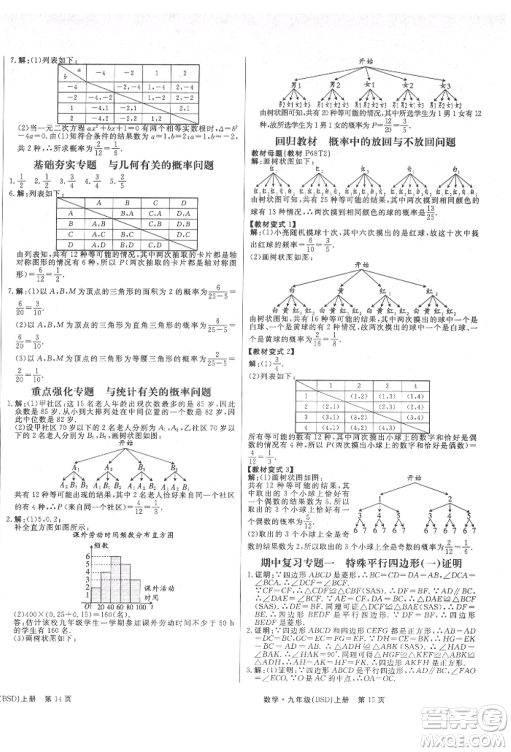 東方出版社2021贏在新課堂九年級(jí)數(shù)學(xué)上冊(cè)北師大版江西專版參考答案