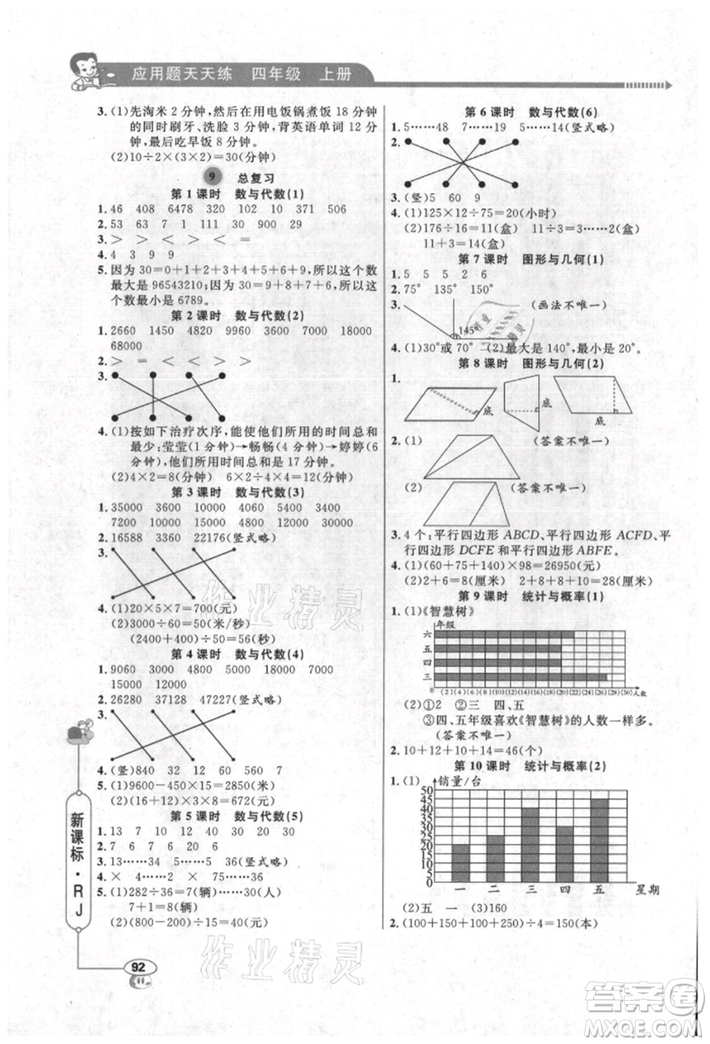 山東畫報出版社2021應(yīng)用題天天練四年級數(shù)學(xué)上冊人教版參考答案
