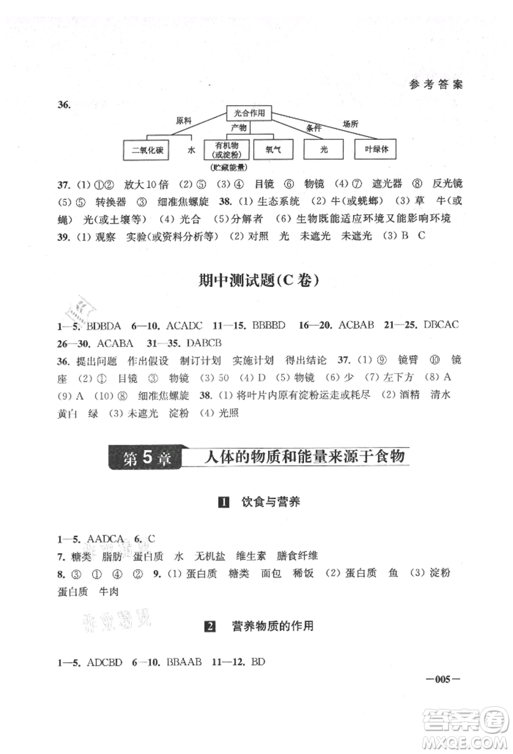 江蘇鳳凰美術出版社2021課堂追蹤七年級生物上冊蘇科版參考答案