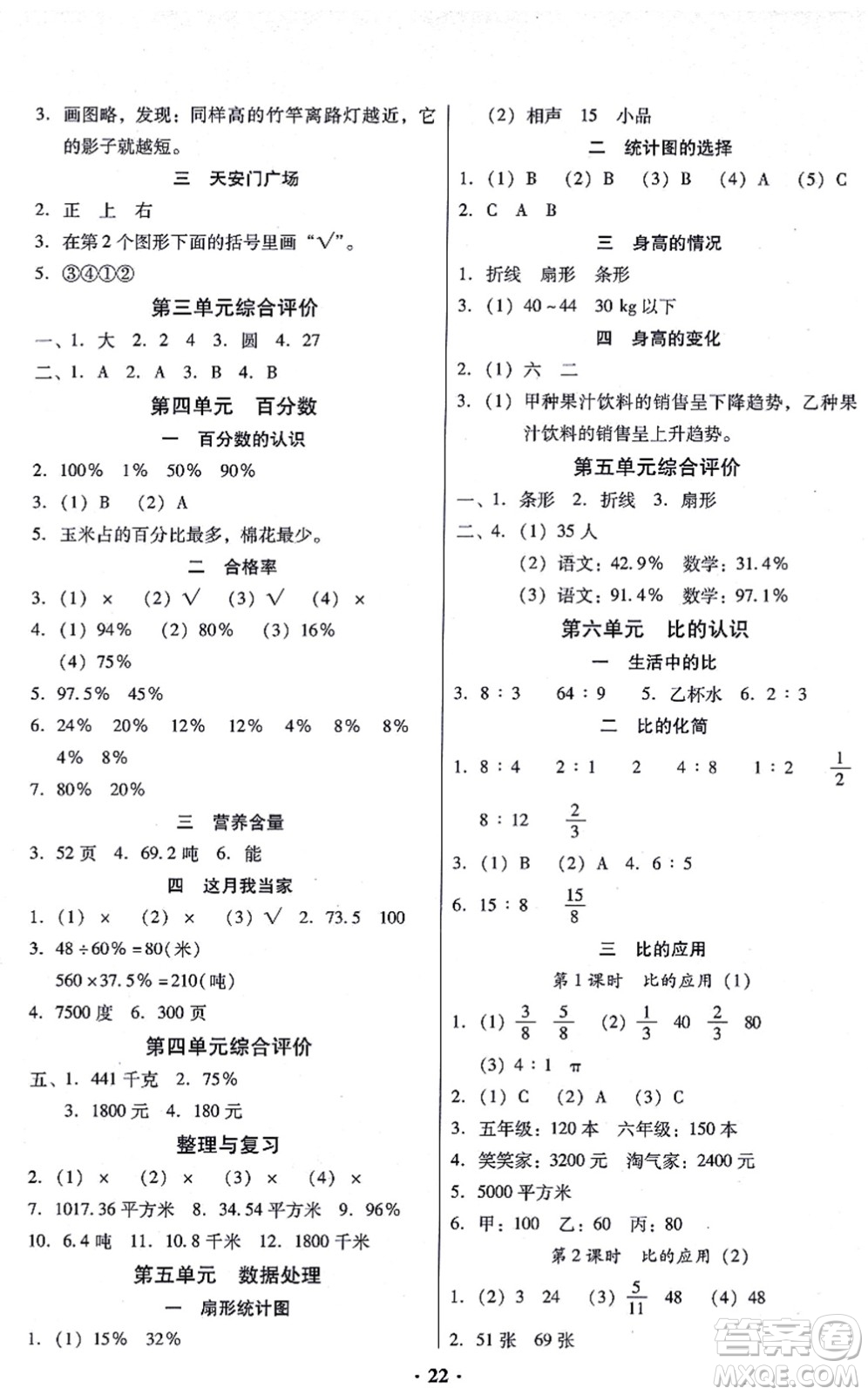廣東高等教育出版社2021快樂課堂六年級數(shù)學上冊北師大版答案
