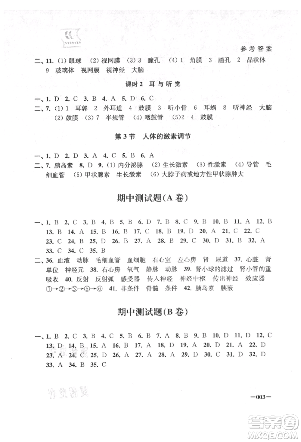 江蘇鳳凰美術(shù)出版社2021課堂追蹤八年級(jí)生物上冊(cè)蘇科版參考答案
