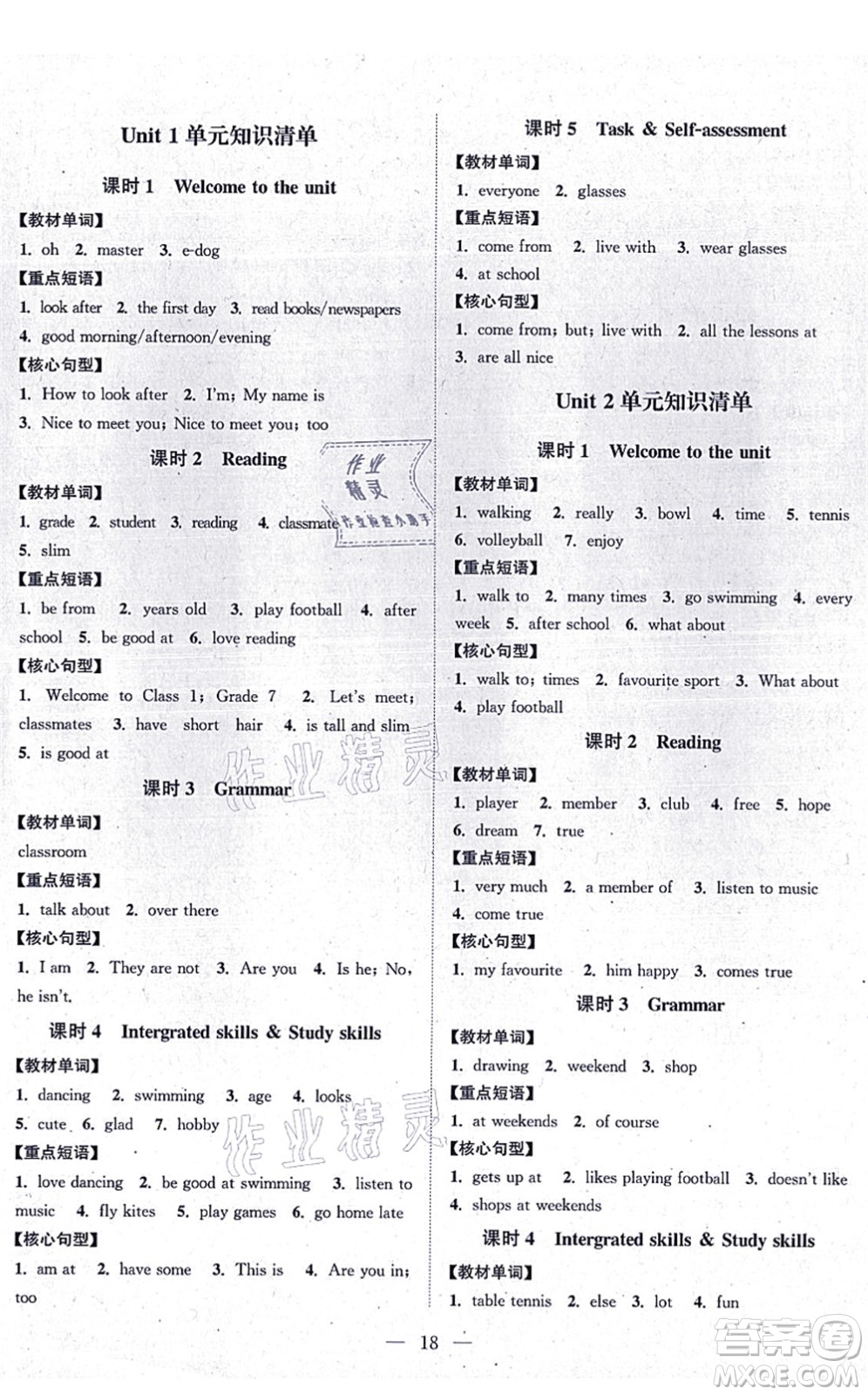 江蘇人民出版社2021創(chuàng)新課時作業(yè)本七年級英語上冊譯林版連云港專版答案