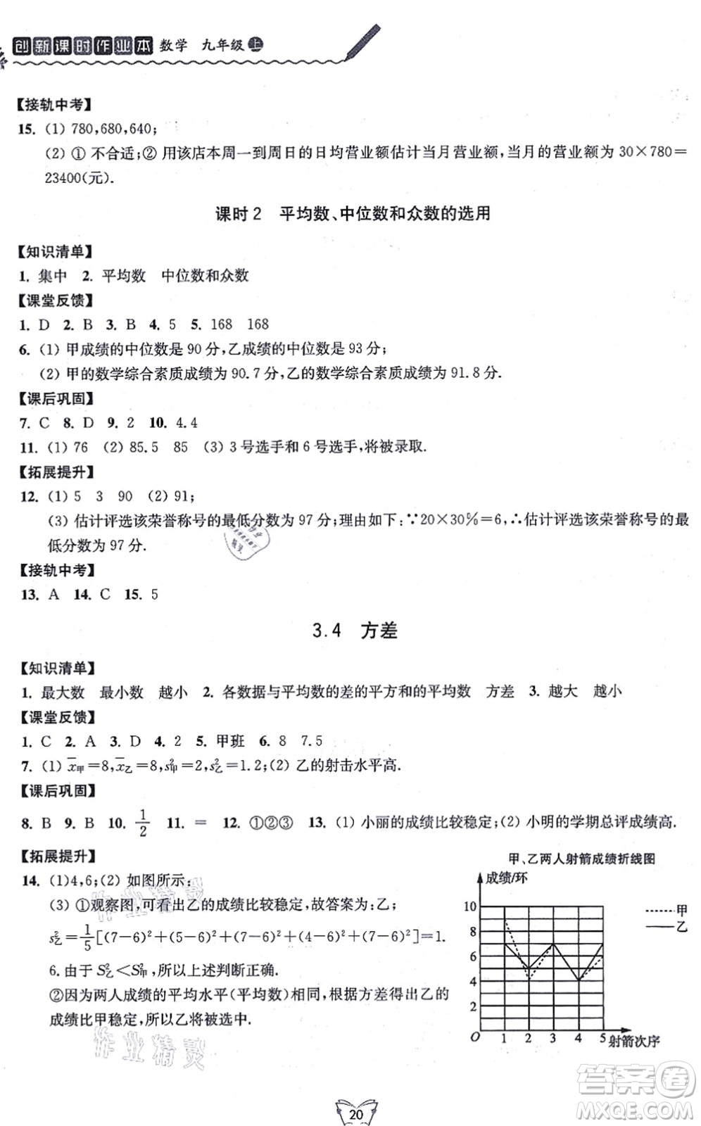 江蘇人民出版社2021創(chuàng)新課時作業(yè)本九年級數(shù)學上冊蘇教版答案