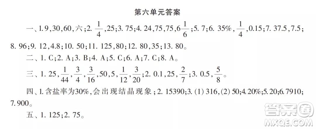 2021年小學生數(shù)學報配套試卷六年級上冊第六單元測試卷參考答案