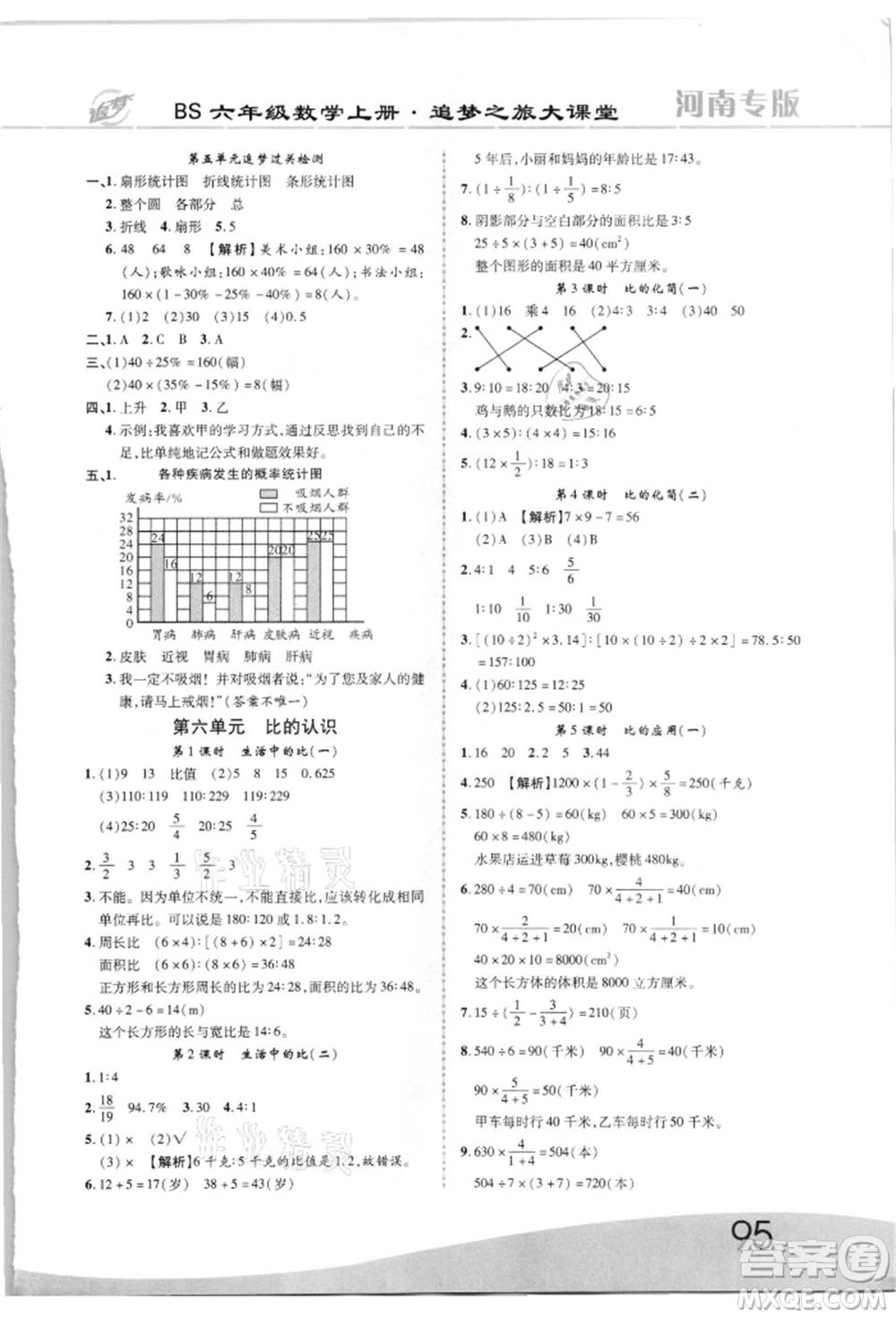 天津科學技術出版社2021追夢之旅大課堂六年級數(shù)學上冊北師大版河南專版參考答案