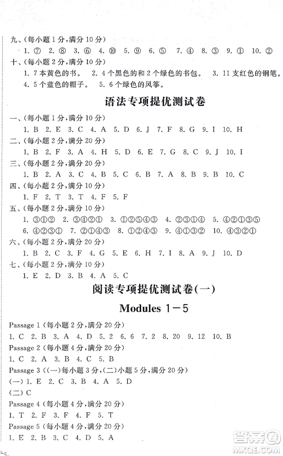 山東友誼出版社2021小學(xué)同步練習(xí)冊(cè)提優(yōu)測(cè)試卷三年級(jí)英語上冊(cè)WY外研版答案
