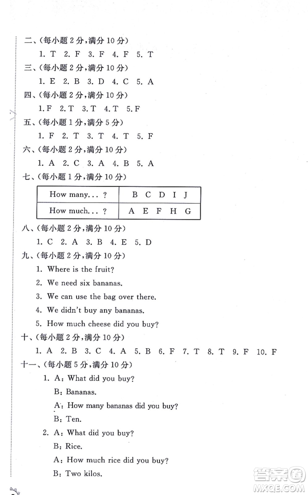 山東友誼出版社2021小學同步練習冊提優(yōu)測試卷五年級英語上冊WY外研版答案