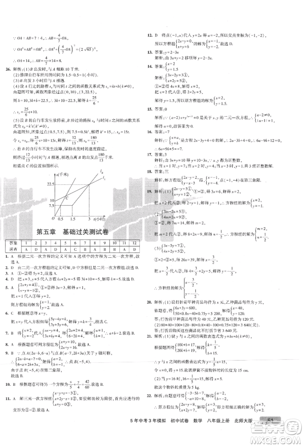 教育科學(xué)出版社2021年5年中考3年模擬初中試卷八年級(jí)數(shù)學(xué)上冊(cè)北師大版參考答案
